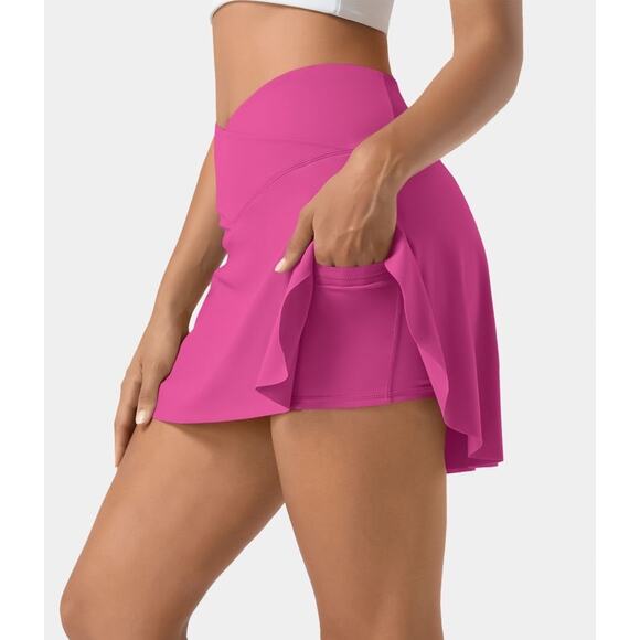 Halara Airy Crossover Side Pocket 2-in-1 Cool Touch Tennis Skirt Pink Sz S (4/6) - Picture 8 of 9